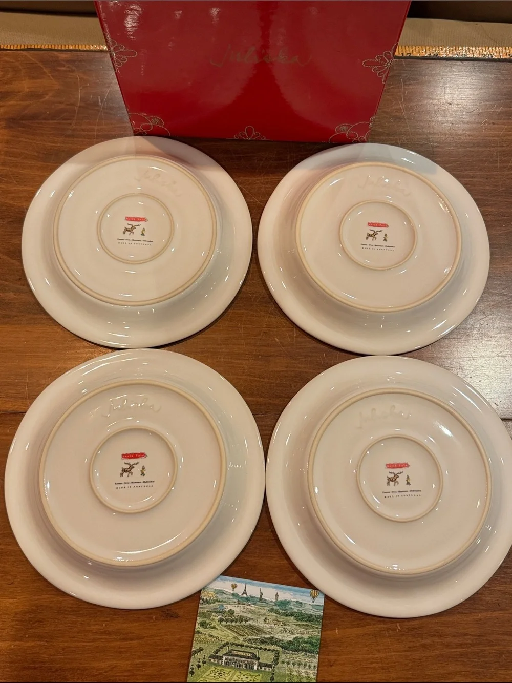 NIB RARE Retired Juliska B&T North Pole Cocktail Plates Set of 4 NEW Tree Deer